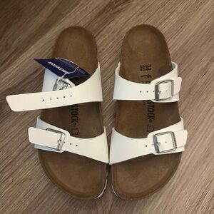 White Birkenstock Sandals with Buckles